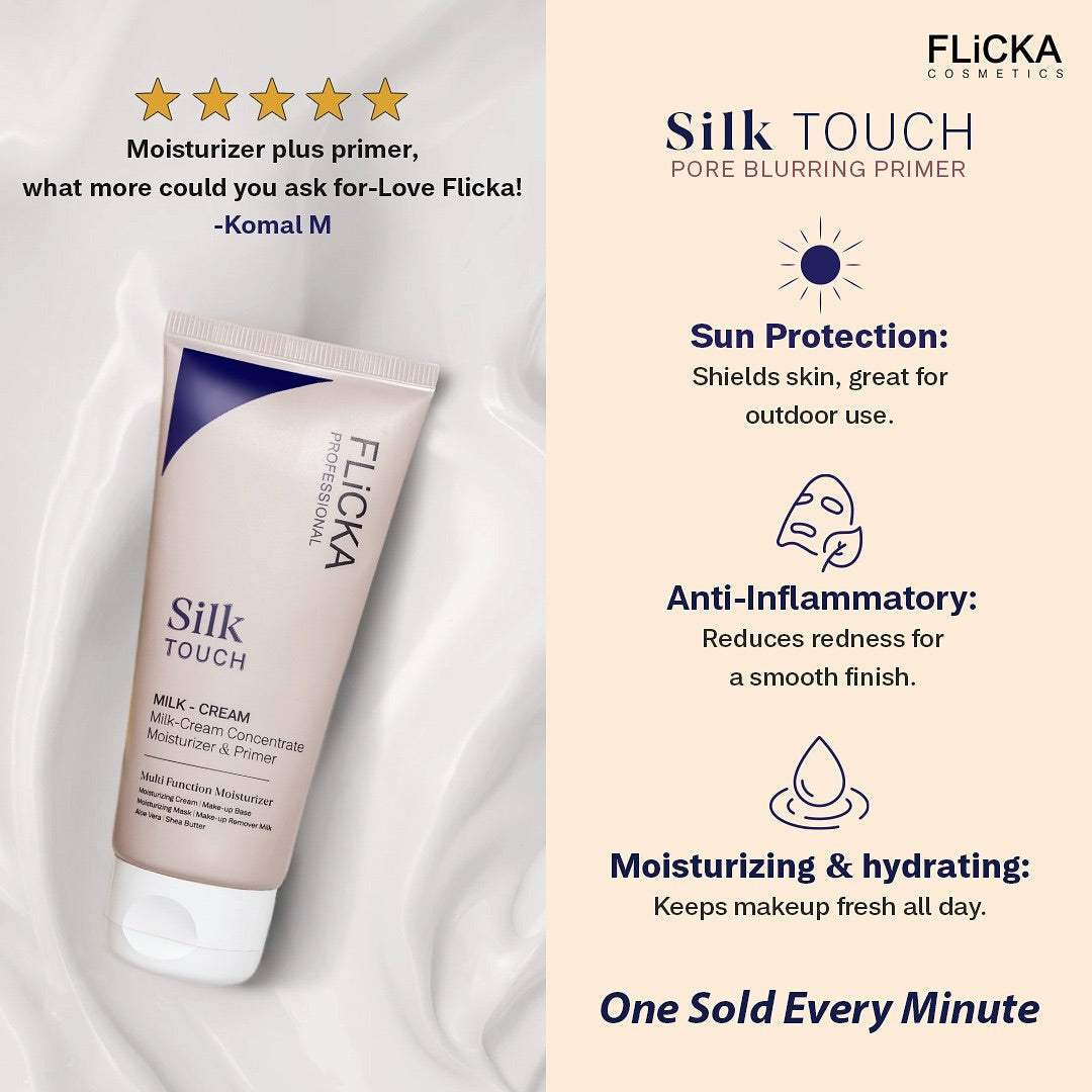 Flicka Silk Touch 3 in 1 Moisturizer and Primer for Face | Long-Lasting, Flawless and Dewy Makeup Base | Pore Minimizer | All Skin Types