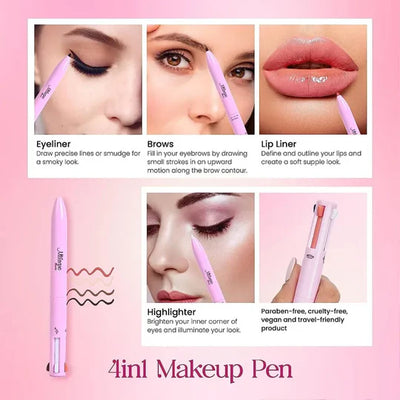 4 in 1 Makeup Pen - Eye Liner Brow, Lip Liner, Highlighter - Waterproof Makeup Pen
