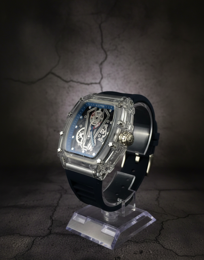 Crystal Chrono Sport Watch – Transparent Case | Multi-Color Edition (6 Premium Strap Colors)