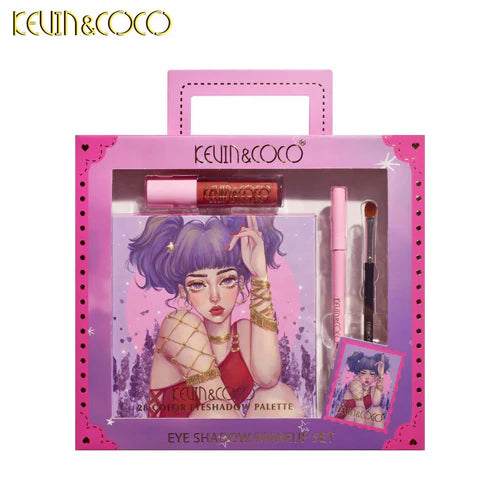Kevin Coco 28 Color Palette Set with Lip Gloss + Brush